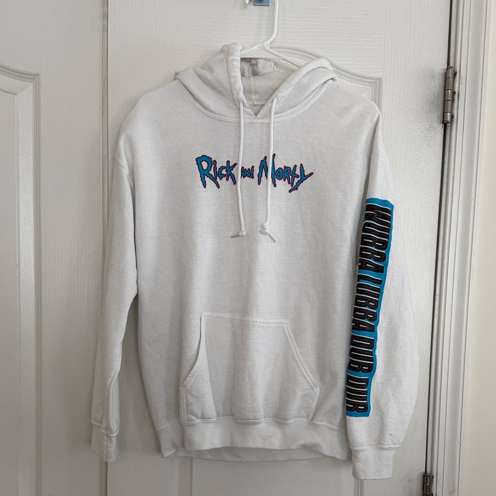 Rick and Morty Hoodie with Front Logo and Blue Accents down Left Sleeve